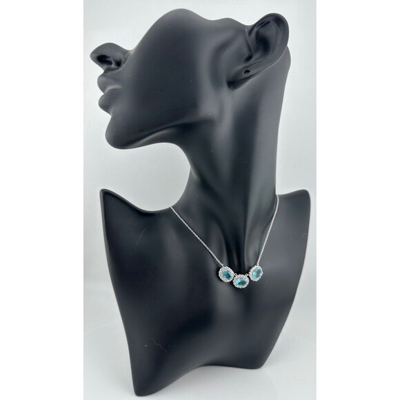 Shimmering 11.3 ct  Vivid Lab Created Blue Topaz Necklace - Picture 9 of 9